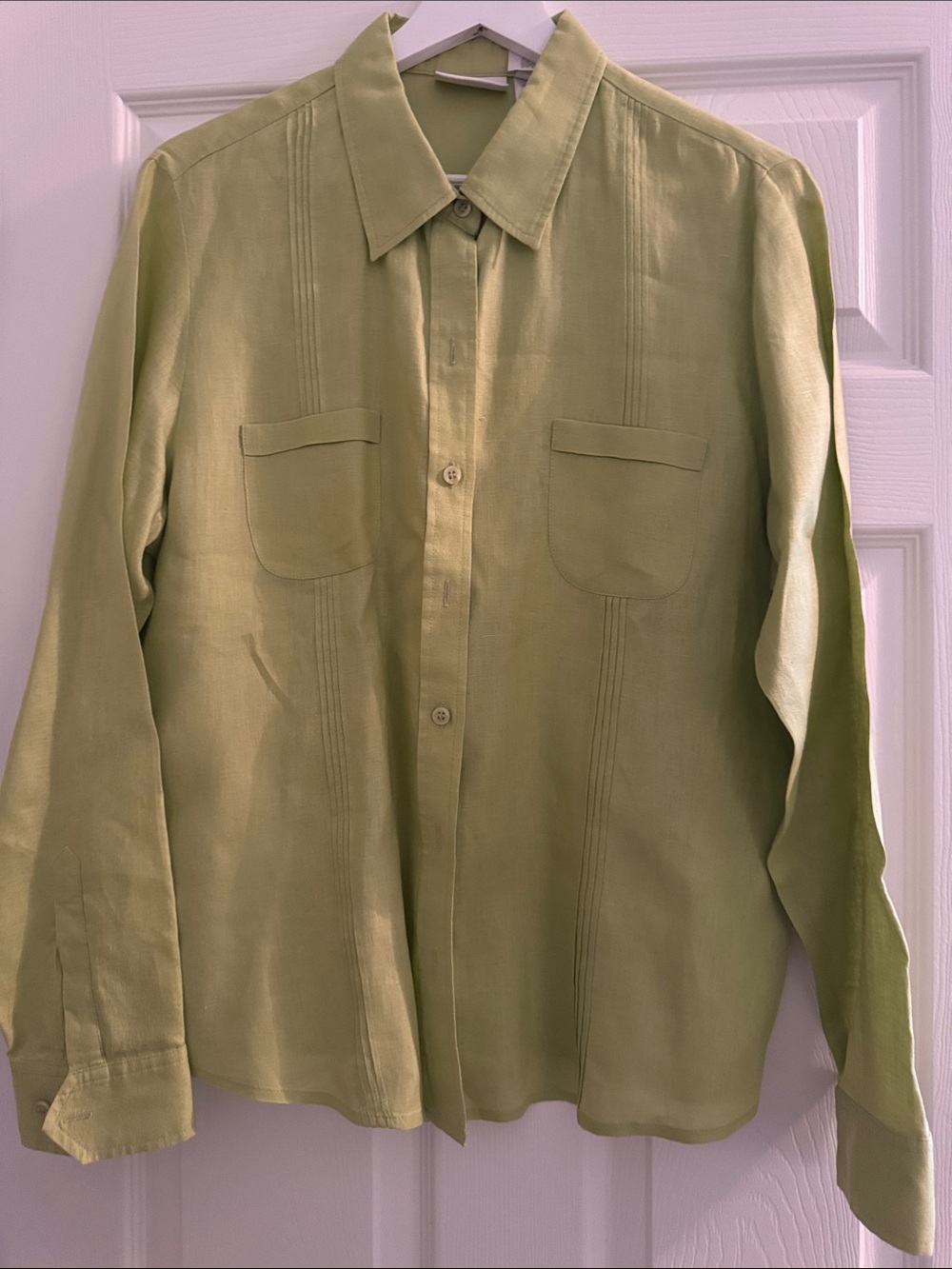 Liz Claiborne Light Lime Green Linen Button-Front Blouse